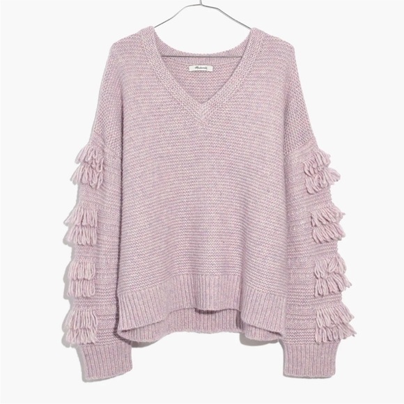 MADEWELL Fringe-Sleeve Pullover Sweater in Heather
Periwinkle - XS - Picture 6 of 7